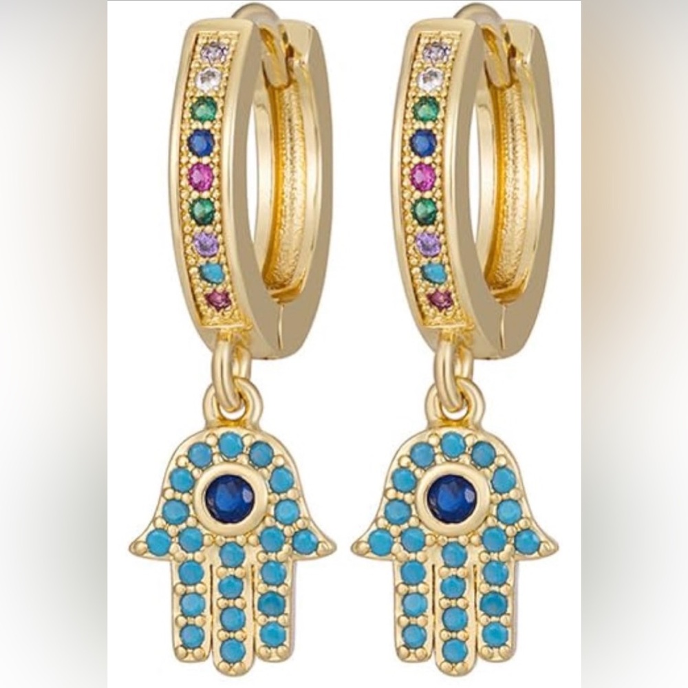 Blue and Gold Hamsa Earrings